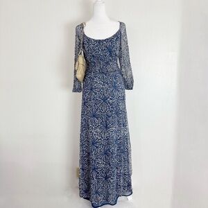 Edmé & Esyllte Navy Silk Maxi Dress – Boho Formal Elegance, Size 4